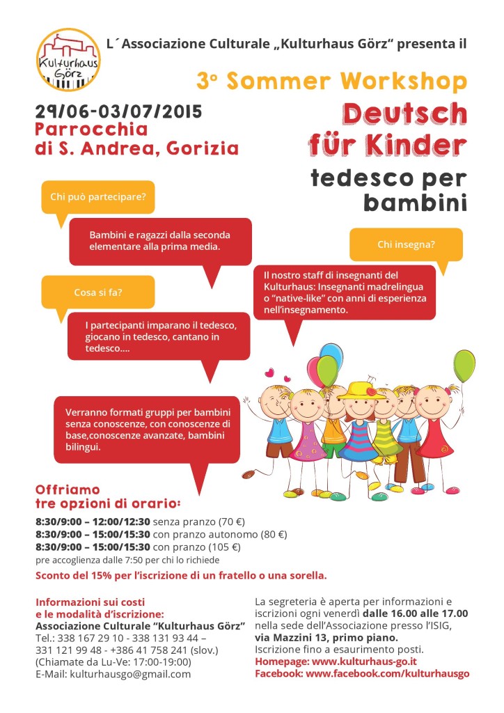 3°Sommer-Workshop “Tedesco per Bambini” 29/06 – 03/07/2015 a St. Andrea/Gorizia